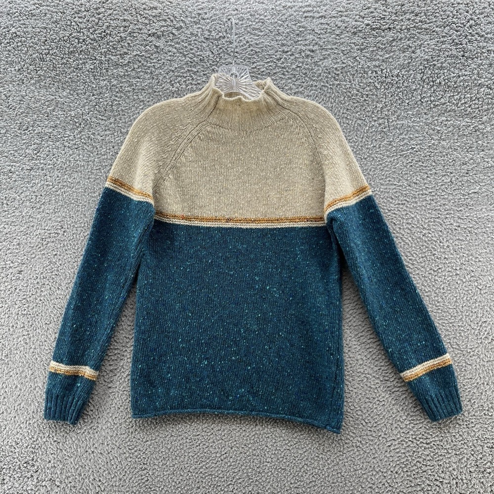 Celtic Co Sweater Womens XS Blue Cream Wool Mock Neck Flecked Pullover